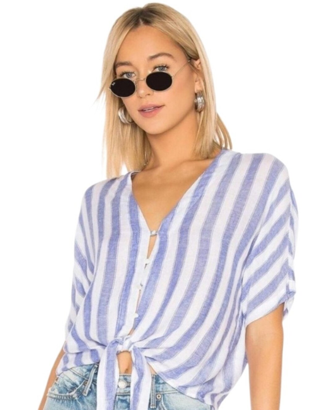 Rails Thea Blue And White Striped Linen Blend Button-Up Top Size Medium